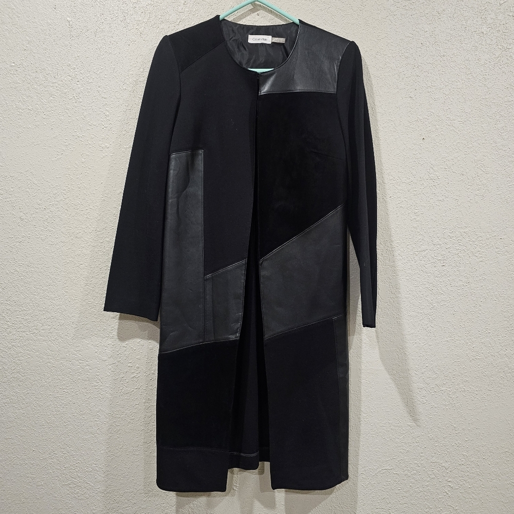 Faux Leather & Suede Black Coat